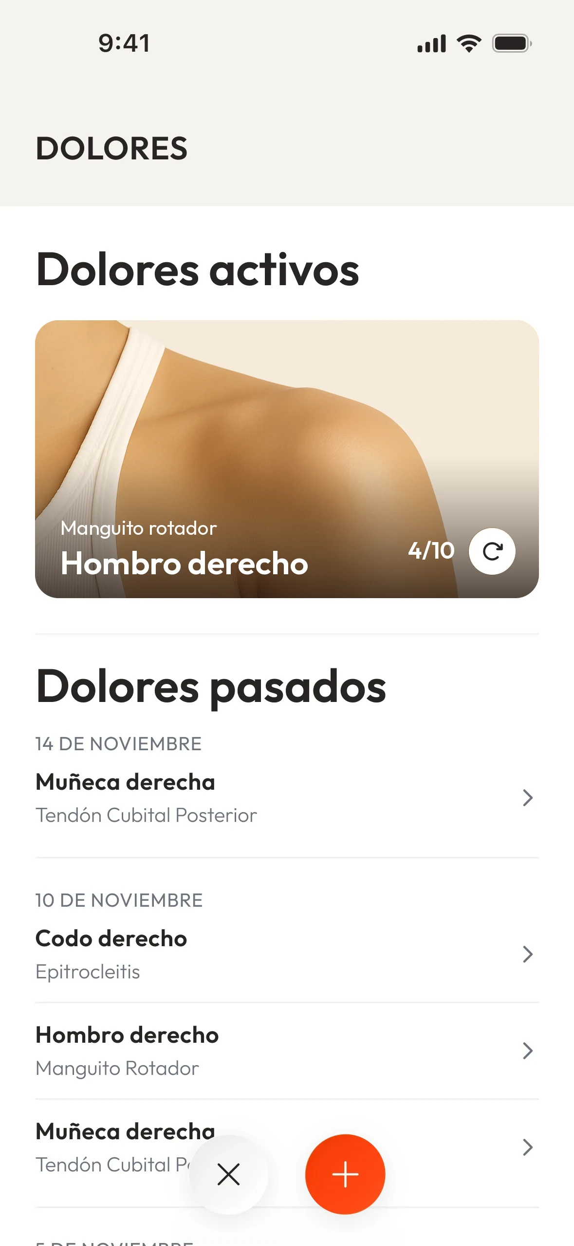 Forma app · medical zone: active and past pain